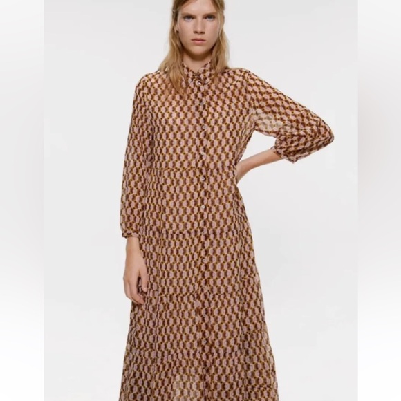 Zara Brown Patterned Maxi Dress - Picture 5 of 7